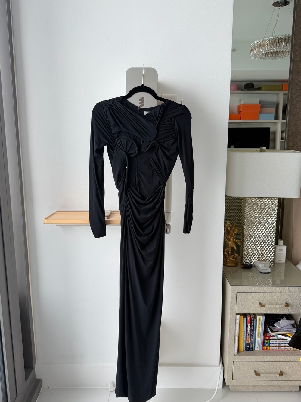 Christopher Esber Black Ruched Long-Sleeve Gown